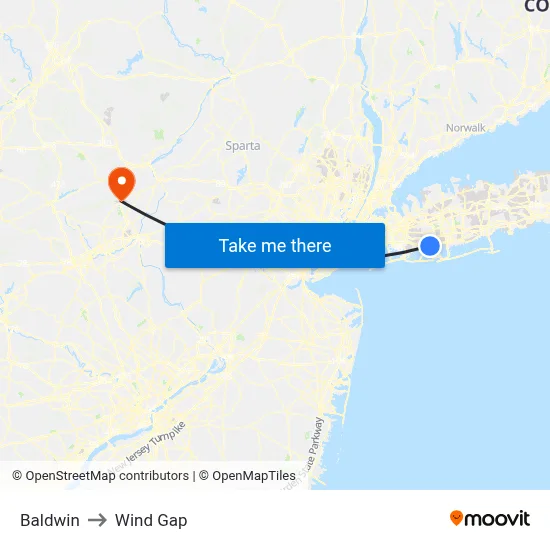 Baldwin to Wind Gap map