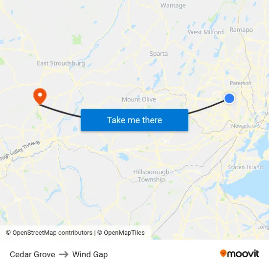 Cedar Grove to Wind Gap map
