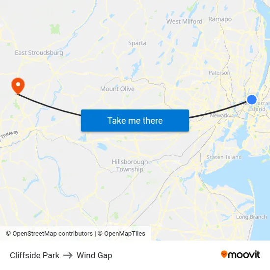 Cliffside Park to Wind Gap map