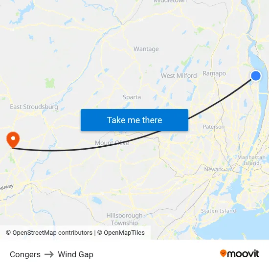 Congers to Wind Gap map