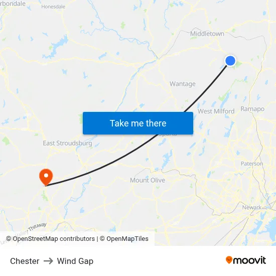 Chester to Wind Gap map