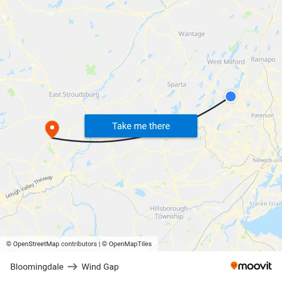 Bloomingdale to Wind Gap map