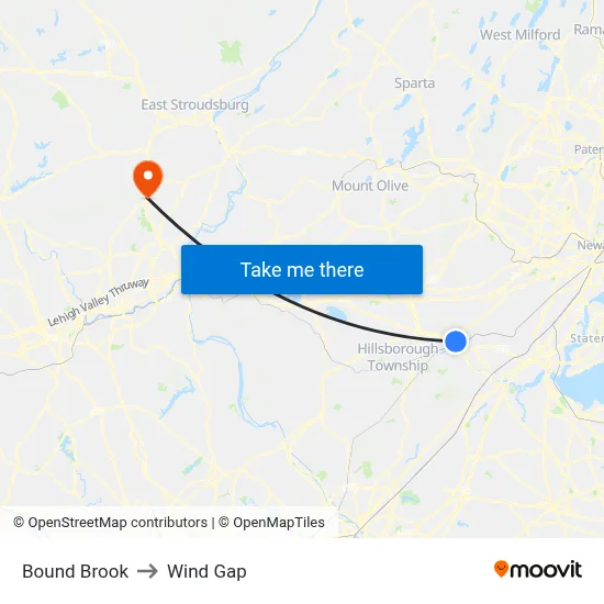 Bound Brook to Wind Gap map