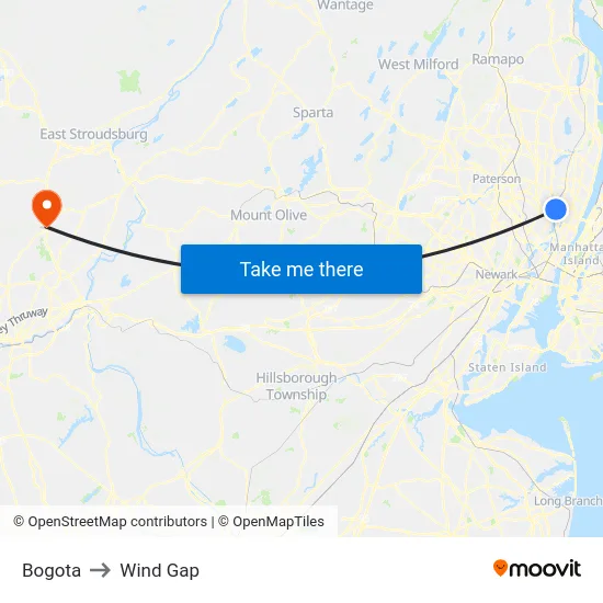 Bogota to Wind Gap map