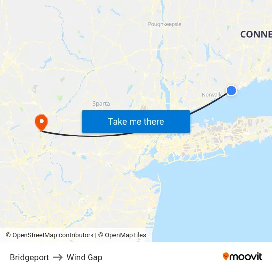 Bridgeport to Wind Gap map