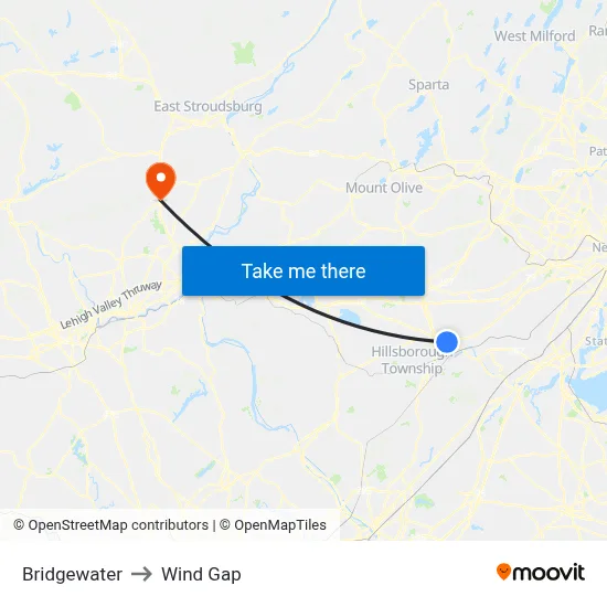 Bridgewater to Wind Gap map