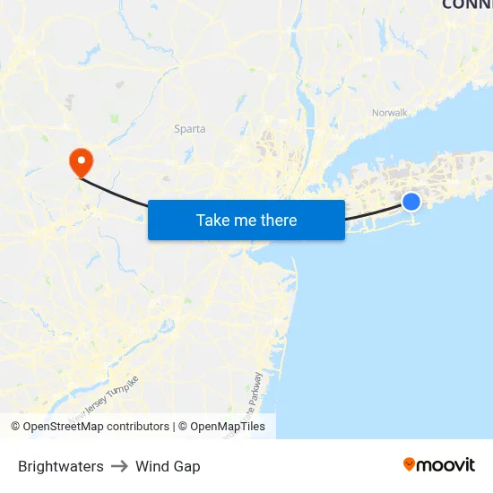 Brightwaters to Wind Gap map