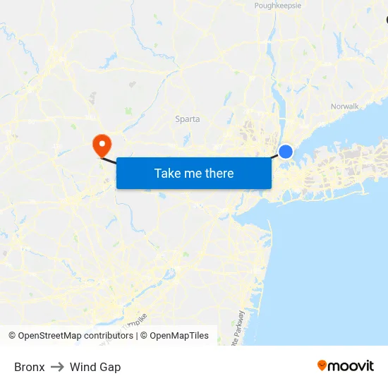 Bronx to Wind Gap map