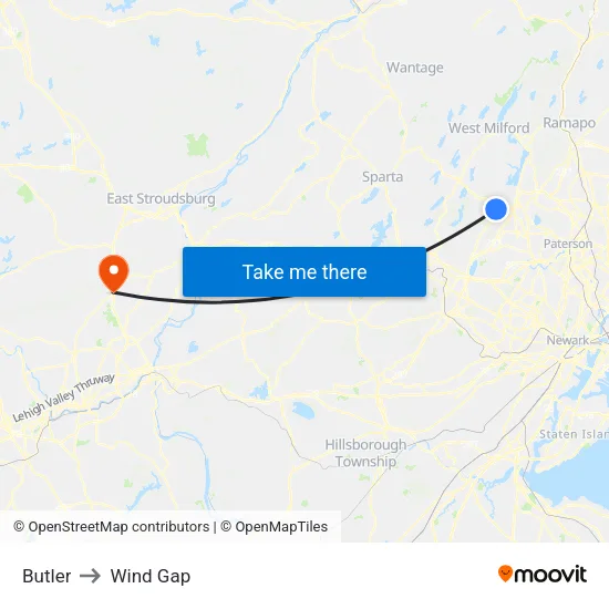 Butler to Wind Gap map
