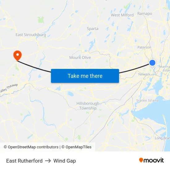 East Rutherford to Wind Gap map