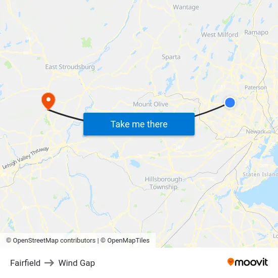 Fairfield to Wind Gap map