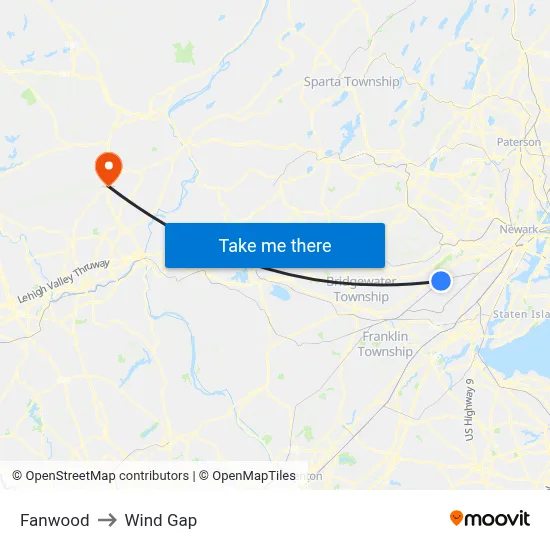 Fanwood to Wind Gap map