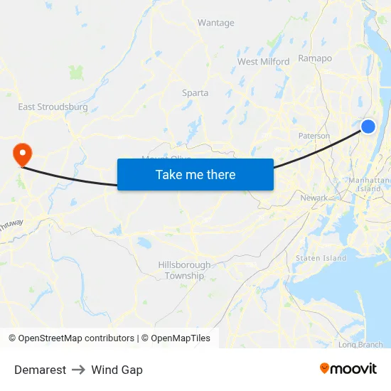 Demarest to Wind Gap map
