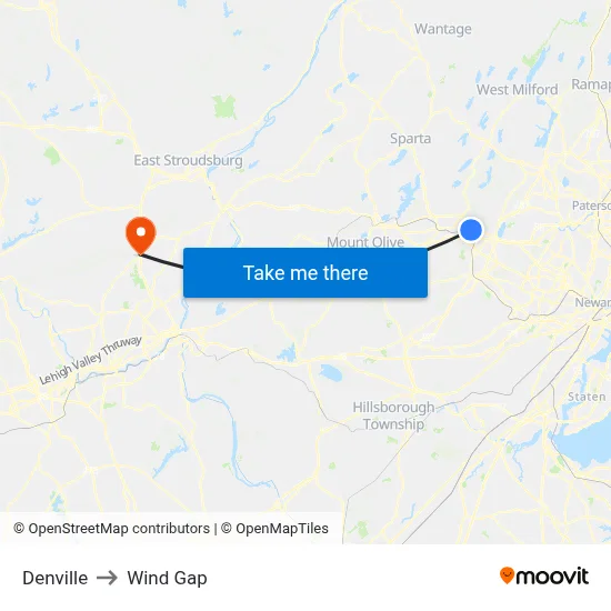 Denville to Wind Gap map