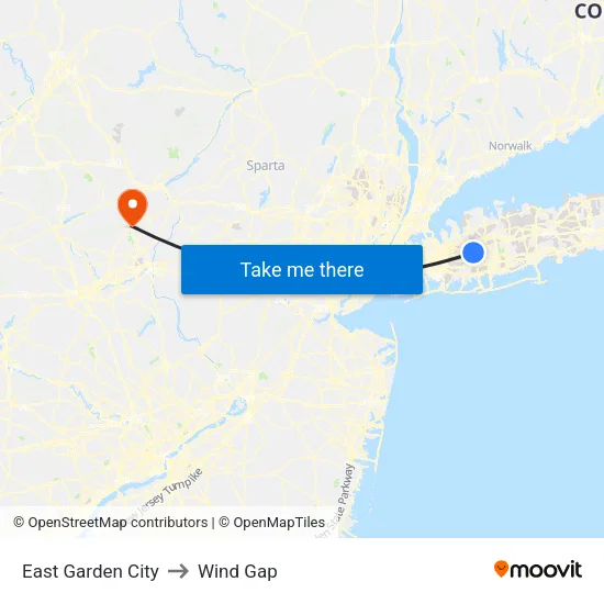 East Garden City to Wind Gap map
