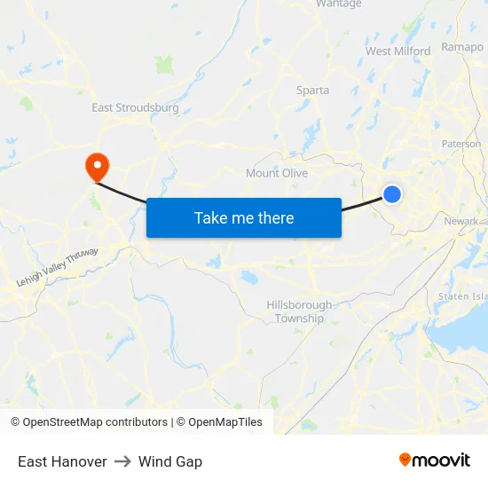 East Hanover to Wind Gap map