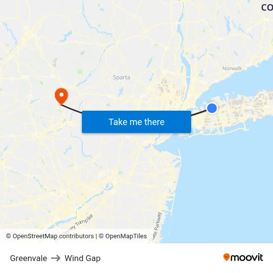 Greenvale to Wind Gap map