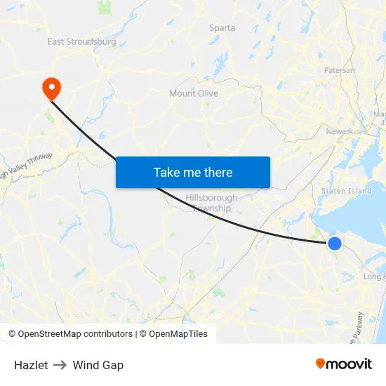 Hazlet to Wind Gap map