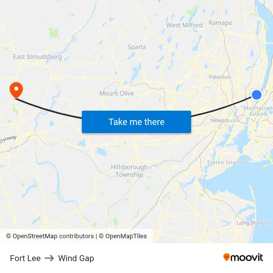 Fort Lee to Wind Gap map