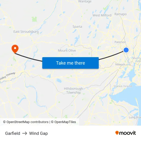 Garfield to Wind Gap map