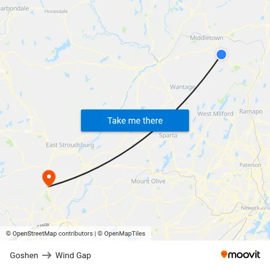 Goshen to Wind Gap map