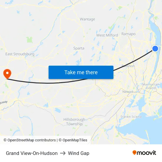Grand View-On-Hudson to Wind Gap map