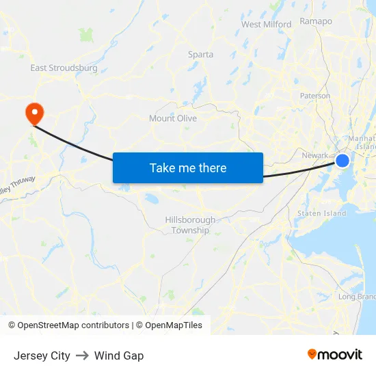 Jersey City to Wind Gap map
