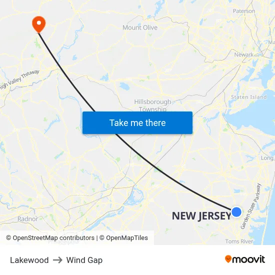 Lakewood to Wind Gap map