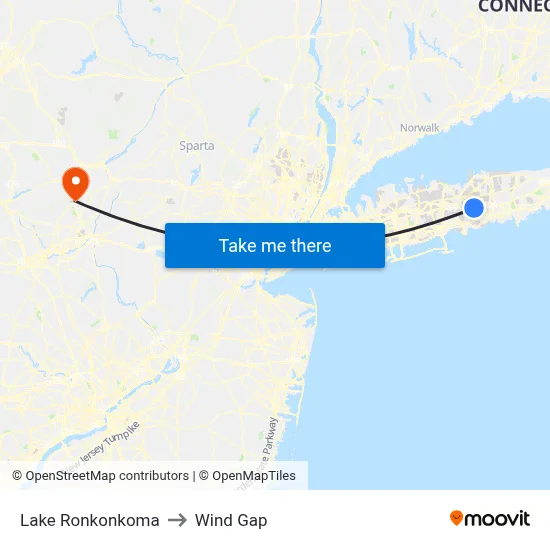 Lake Ronkonkoma to Wind Gap map