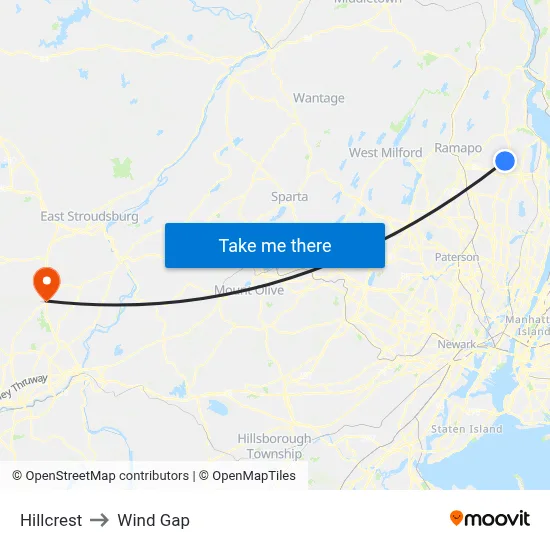 Hillcrest to Wind Gap map