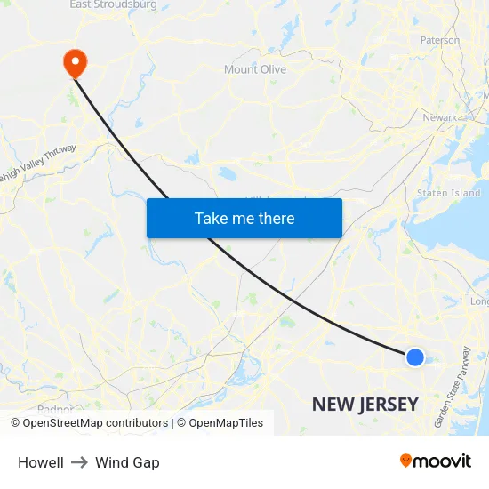Howell to Wind Gap map