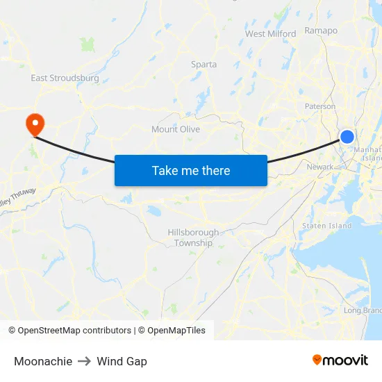 Moonachie to Wind Gap map