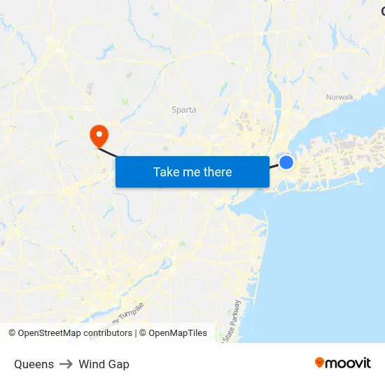 Queens to Wind Gap map
