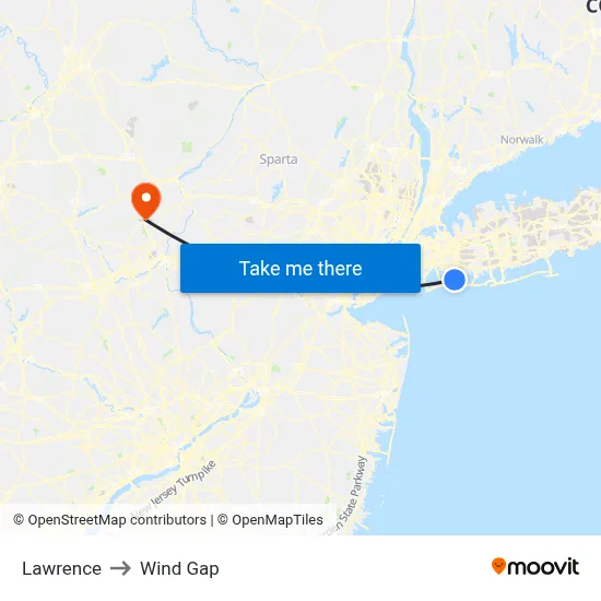 Lawrence to Wind Gap map