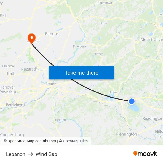 Lebanon to Wind Gap map
