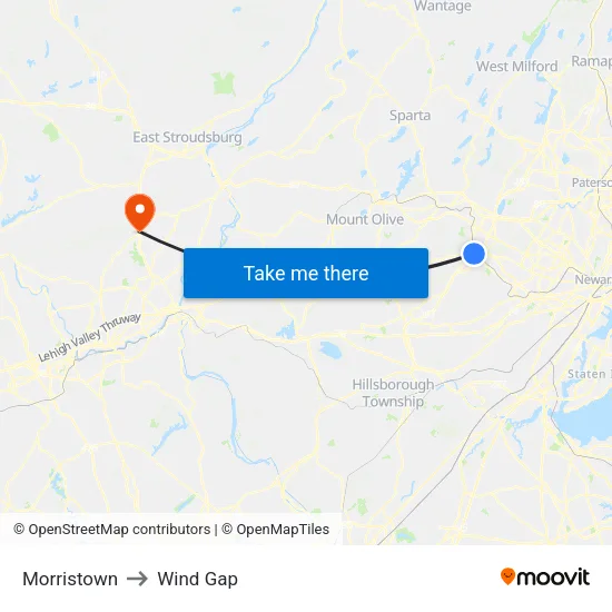 Morristown to Wind Gap map