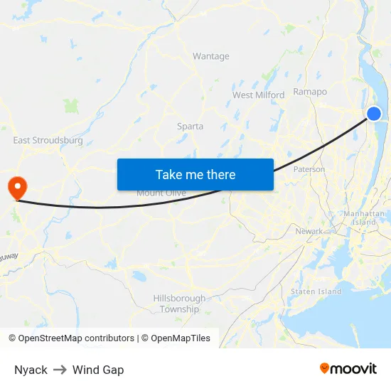 Nyack to Wind Gap map