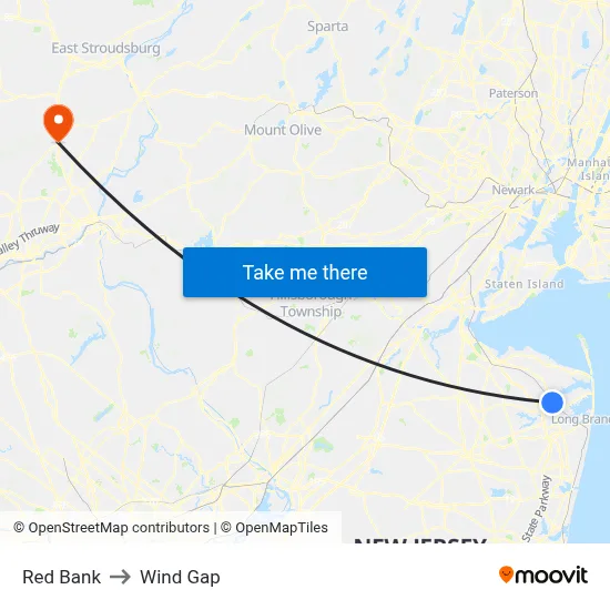 Red Bank to Wind Gap map