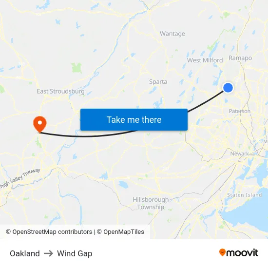 Oakland to Wind Gap map