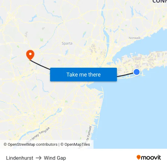 Lindenhurst to Wind Gap map