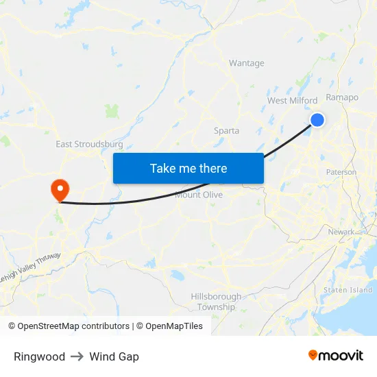 Ringwood to Wind Gap map