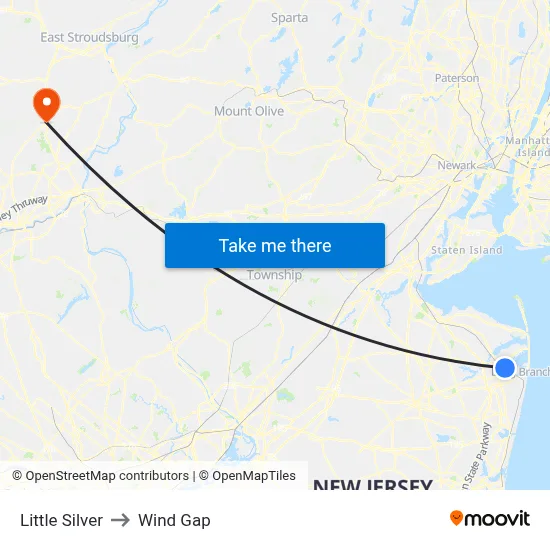 Little Silver to Wind Gap map