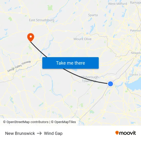 New Brunswick to Wind Gap map