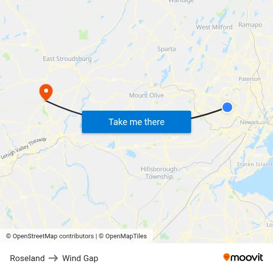 Roseland to Wind Gap map
