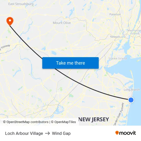 Loch Arbour Village to Wind Gap map