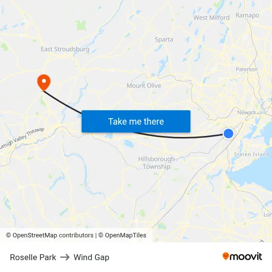 Roselle Park to Wind Gap map