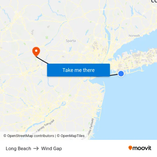 Long Beach to Wind Gap map