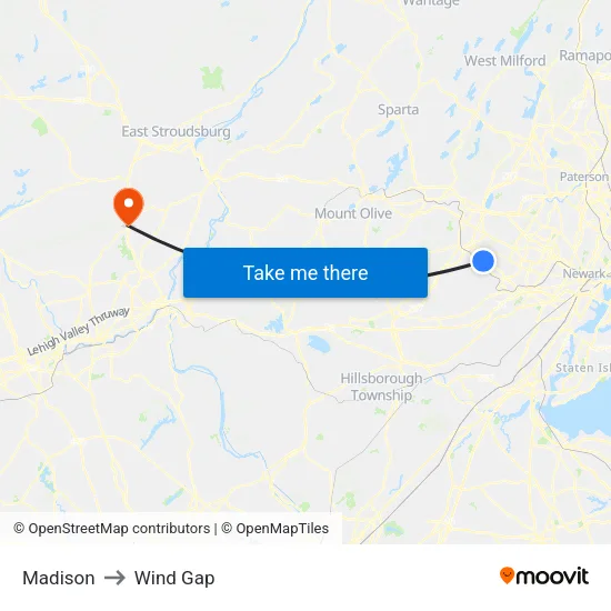 Madison to Wind Gap map