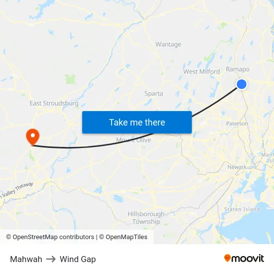 Mahwah to Wind Gap map