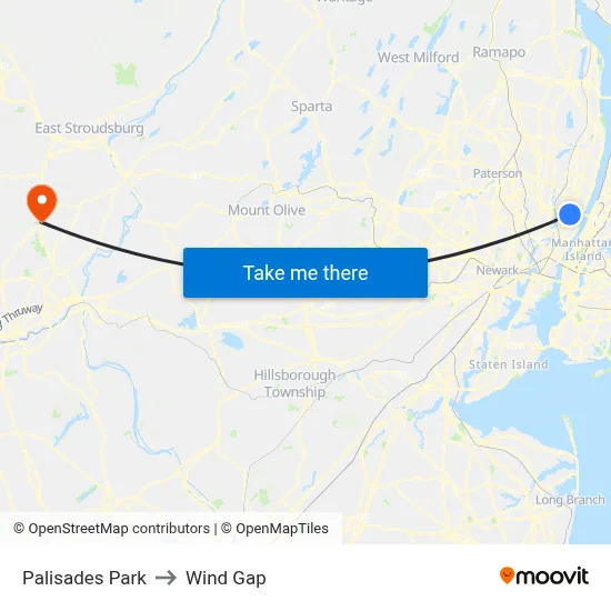 Palisades Park to Wind Gap map